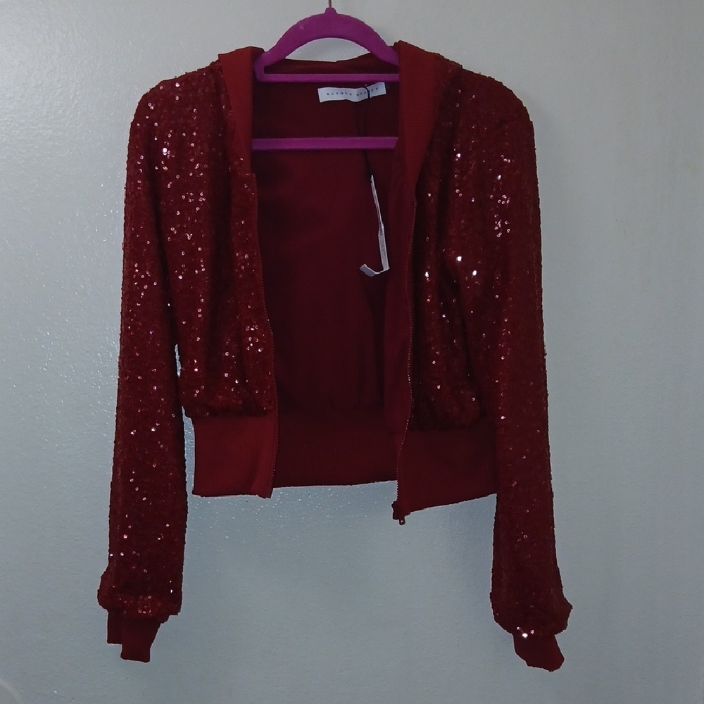 REVOLVE Glittering Ruby Bomber Jacket